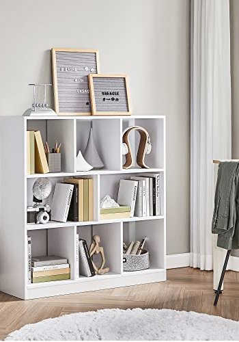 VASAGLE bokhylle, m. 8 rom - hvit sponplate