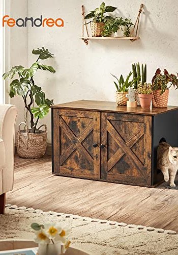 FEANDREA skap for sppelkasse, m. 2 drer og 2 rom - rustikk brun og sort sponplate