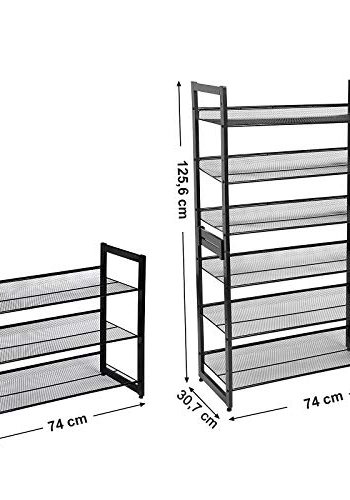 SONGMICS 3-lags skostativ oppbevaring, stlnetting, flatt eller vinklet stablebart skostativ for 9 til 12 par sko, svart LMR03B