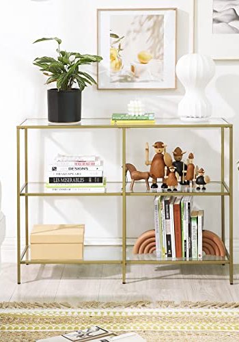 VASAGLE konsollbord, m. 2 hyller - herdet glass og gullstl (100x30)