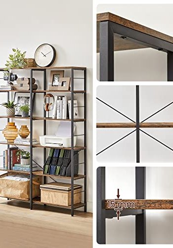 VASAGLE bokhylle, m. 5 hyller - rustikk brun sponplate og sort stl