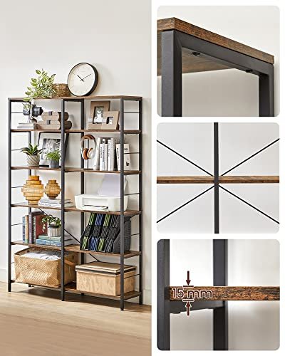 VASAGLE bokhylle, m. 5 hyller - rustikk brun sponplate og sort stl