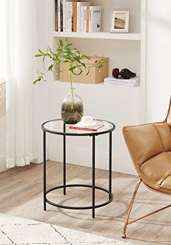 VASAGLE runt sidobord, litet soffbord, sidobord i härdat glas med stlram, nattduksbord, vardagsrum, balkong, svart LGT020B01