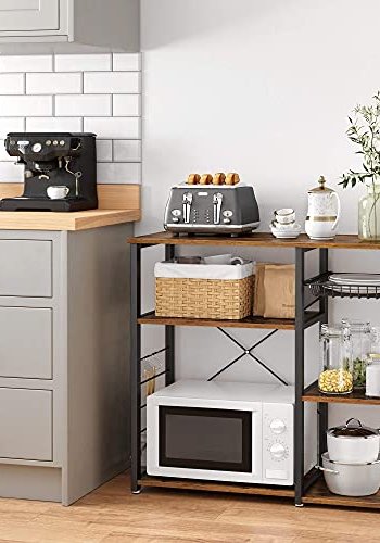 VASAGLE kjkkenhylle, m. 6 kroker, trdkurv og 5 hyller - rustikk brun sponplate og sort stl