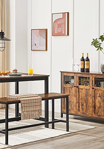 VASAGLE skjenk, m. 3 glassdrer og justerbare hyller - rustikk brun sponplate og sort stl