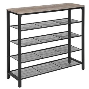 VASAGLE skohylde, m. 4 mesh-hylder - greige spnplade og sort stl