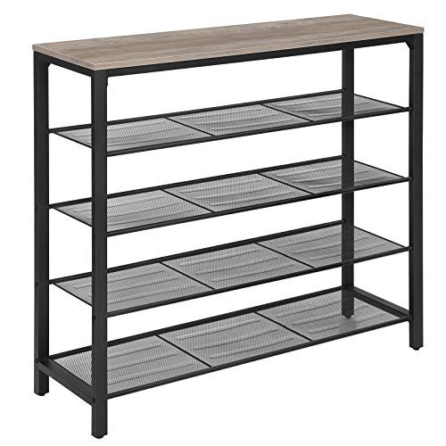 VASAGLE skohylle, m. 4 nettinghyller - greige sponplater og sort stl