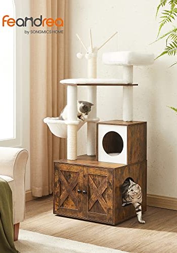 FEANDREA skrapestolpe, m. avfallsbrett, 3 plysj ballbarer, plattform, hule, stol - plysj/sisal/brunt tre