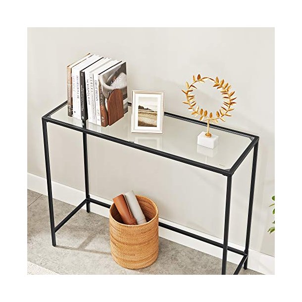 Konsolbord, m. 1 hylde - h�rdet glas og sort st�l (100x35)