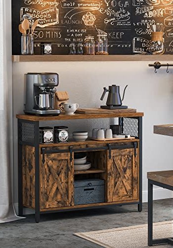 VASAGLE Sideboard, mit 2 Schiebetüren, verstellbarem Regal – rustikale braune Spanplatte und schwarzer Stahl