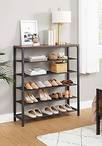 VASAGLE skohylle, m. 5 hyller - rustikk brun sponplate og sort stl