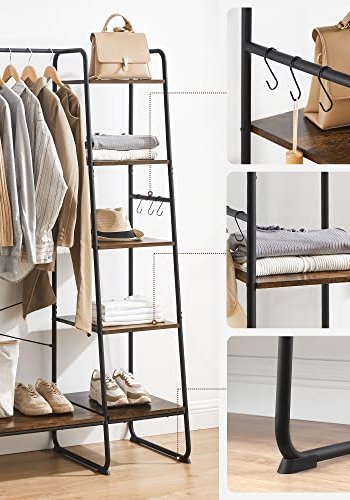 VASAGLE klesstativ, m. 6 S-kroker og 5 hyller - rustikk brun sponplate og sort stl