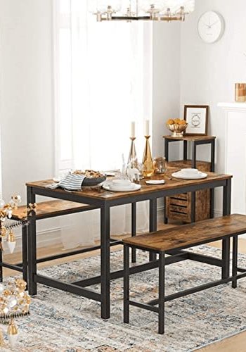 VASAGLE Esstischbank, rechteckig  rustikale braune Spanplatte und schwarzes Eisen (2er-Set)