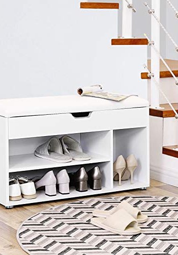 VASAGLE Bank, mit weißem Kissen und 4 Schuhfächern – weiße Spanplatte (80 x 30)