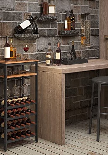 VASAGLE vinreol, til 20 flasker, m. glasholder og 1 hylde - rustik brun spnplade og sort stl