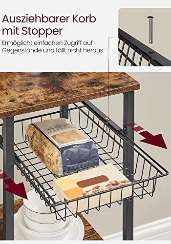 VASAGLE kkkenreol, m. 6 S-kroge, trdkurv og 6 hylder - rustik brun spnplade og sort stl