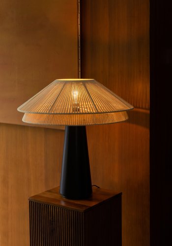 DUTCHBONE Elon Tischlampe - beiges Seil und schwarzes Metall