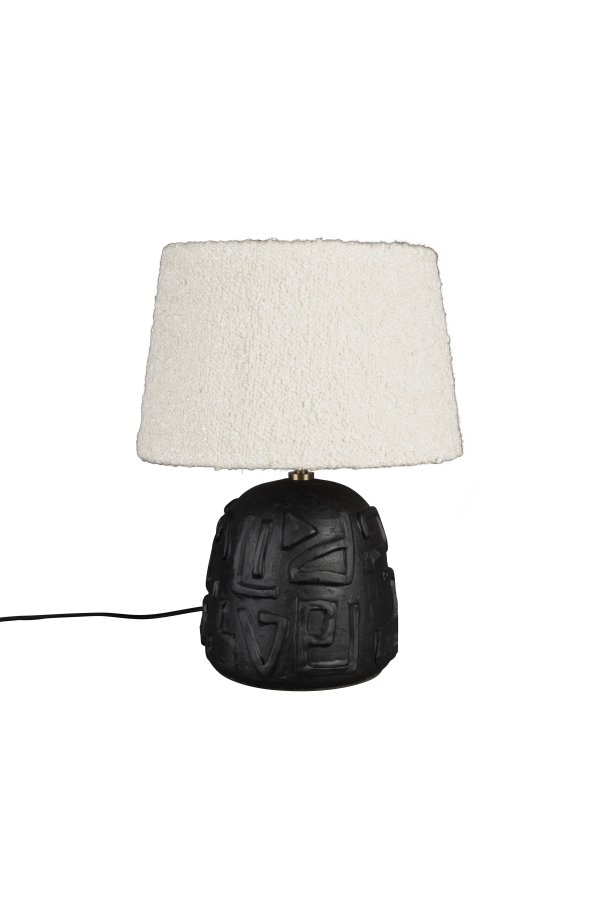 DUTCHBONE Renzo Tischlampe - weißer Bouclé-Stoff und schwarze Terrakotta