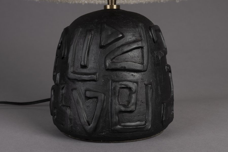 DUTCHBONE Renzo Tischlampe - weißer Bouclé-Stoff und schwarze Terrakotta