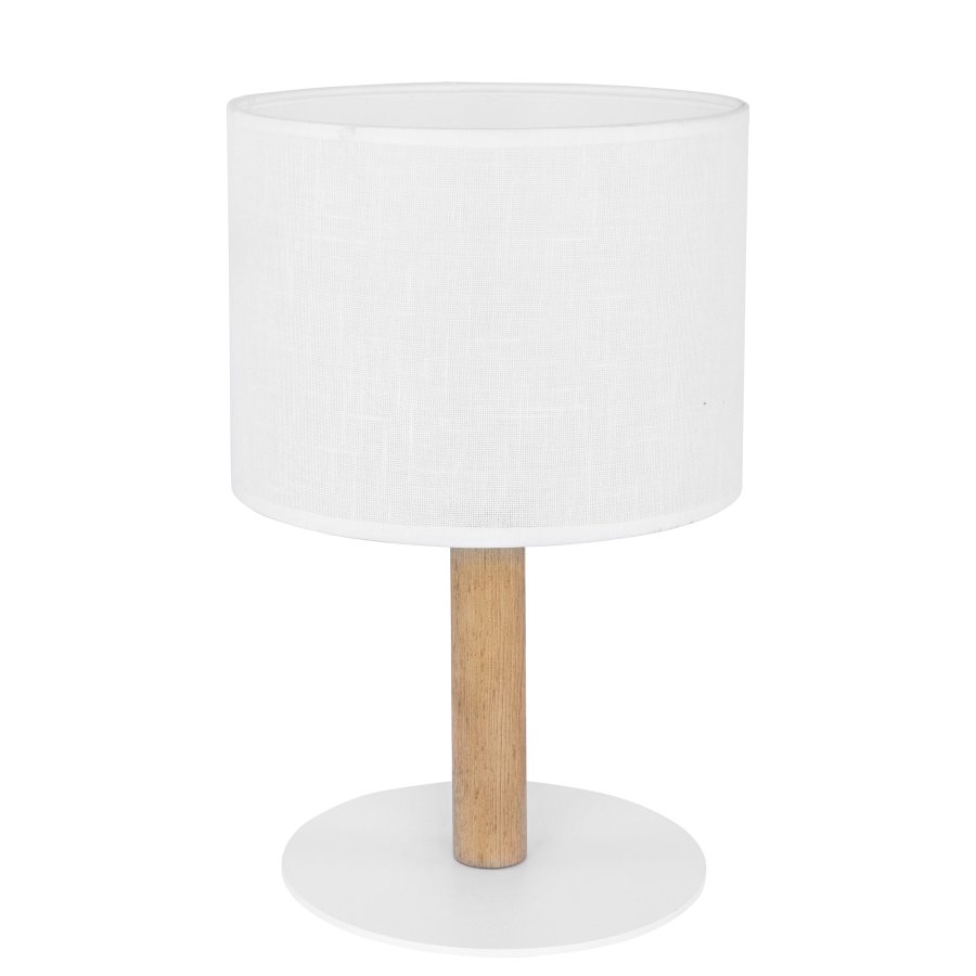  TK Deva bordlampe - hvitt stoff/furu og hvitt stl