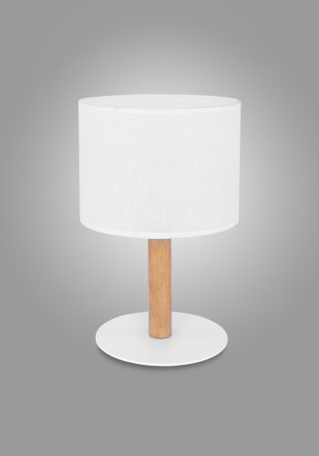  TK Deva bordlampe - hvitt stoff/furu og hvitt stl