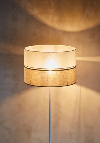 TK Linobianco gulvlampe - brun jute, hvid stof og hvid metal 