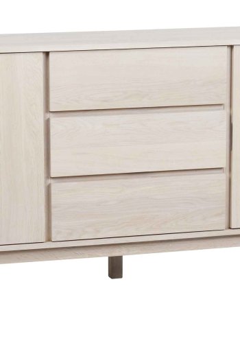 ROWICO Yumi Sideboard - weiß pigmentierte Eiche, 3 Schubladen, 2 Türen, 2 Einlegeböden 