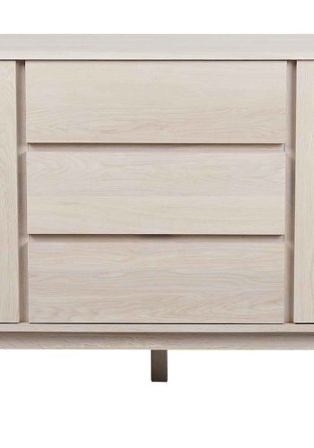 ROWICO Yumi Sideboard - weiß pigmentierte Eiche, 3 Schubladen, 2 Türen, 2 Einlegeböden 