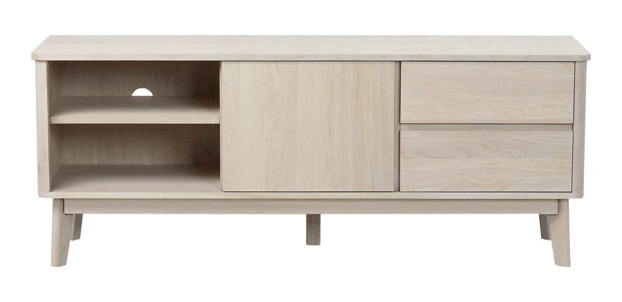 ROWICO Yumi TV-bord - hvitpigmentert eik, 2 skuffer, 1 hylle, 1 dr 