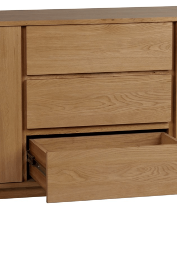 ROWICO Yumi Sideboard - Eiche lackiert, 3 Schubladen, 2 Türen, 2 Einlegeböden 