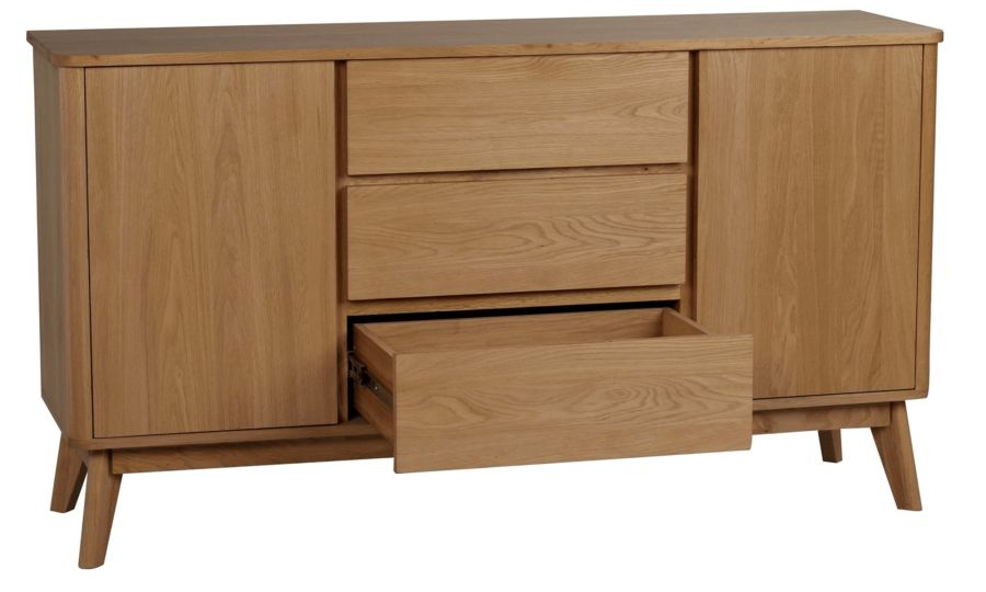 ROWICO Yumi Sideboard - Eiche lackiert, 3 Schubladen, 2 Türen, 2 Einlegeböden 
