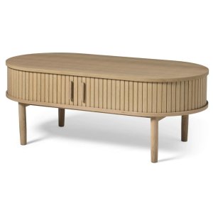 Meta sofabord, m. 2 skydelger og 1 rum, oval - hvidpigmenteret eg (60x120)