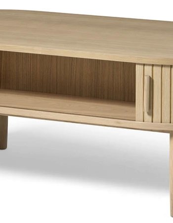 Meta sofabord, m. 2 skydelger og 1 rum, oval - hvidpigmenteret eg (60x120)