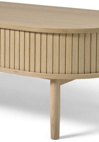 Meta sofabord, m. 2 skydelger og 1 rum, oval - hvidpigmenteret eg (60x120)