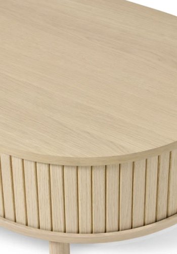 Meta sofabord, m. 2 skydelger og 1 rum, oval - hvidpigmenteret eg (60x120)