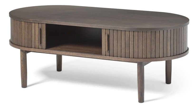 Meta sofabord, m. 2 skydelger og 1 rum, oval - mrk espresso brun eg (60x120)