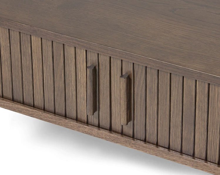 Meta sofabord, m. 2 skydelger og 1 rum, oval - mrk espresso brun eg (60x120)