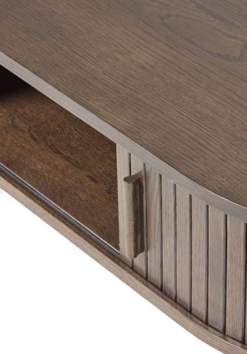 Meta sofabord, m. 2 skydelger og 1 rum, oval - mrk espresso brun eg (60x120)