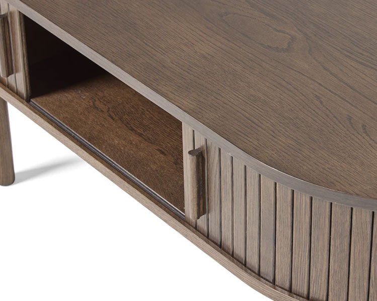 Meta sofabord, m. 2 skydelger og 1 rum, oval - mrk espresso brun eg (60x120)