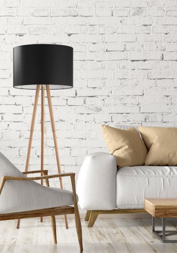 TK Tokyo gulvlampe - svart stoff og naturlig furu