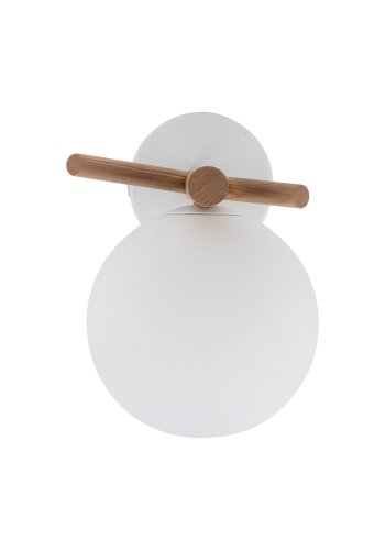 TK Sheron vegglampe - opalt glass og naturlig tre