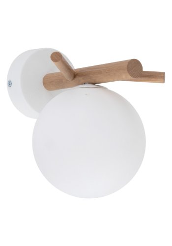 TK Sheron vegglampe - opalt glass og naturlig tre