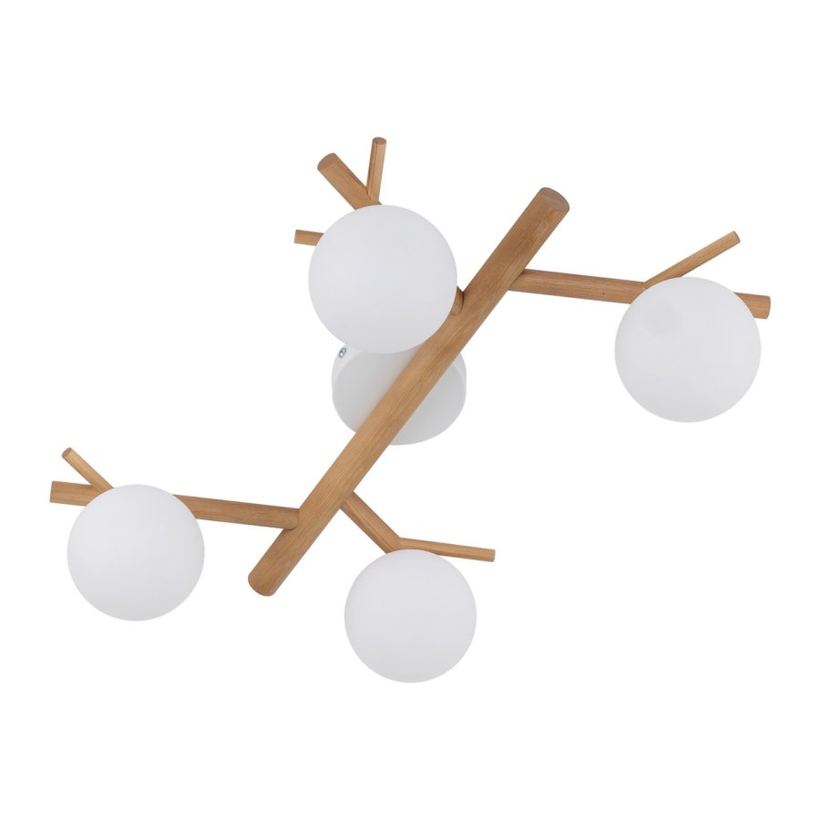 TK Sheron loftlampe, m. 4 skrme - opal glas og natur tr