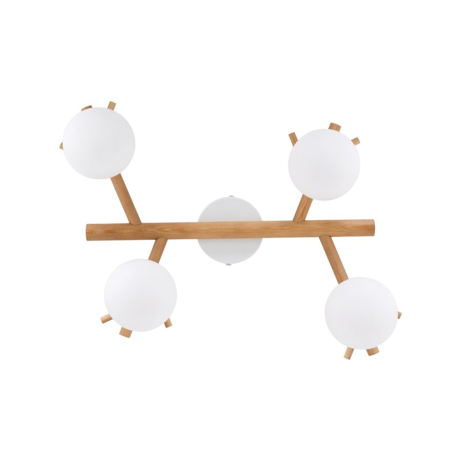 TK Sheron loftlampe, m. 4 skrme - opal glas og natur tr