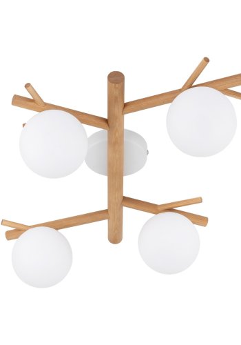 TK Sheron loftlampe, m. 4 skrme - opal glas og natur tr