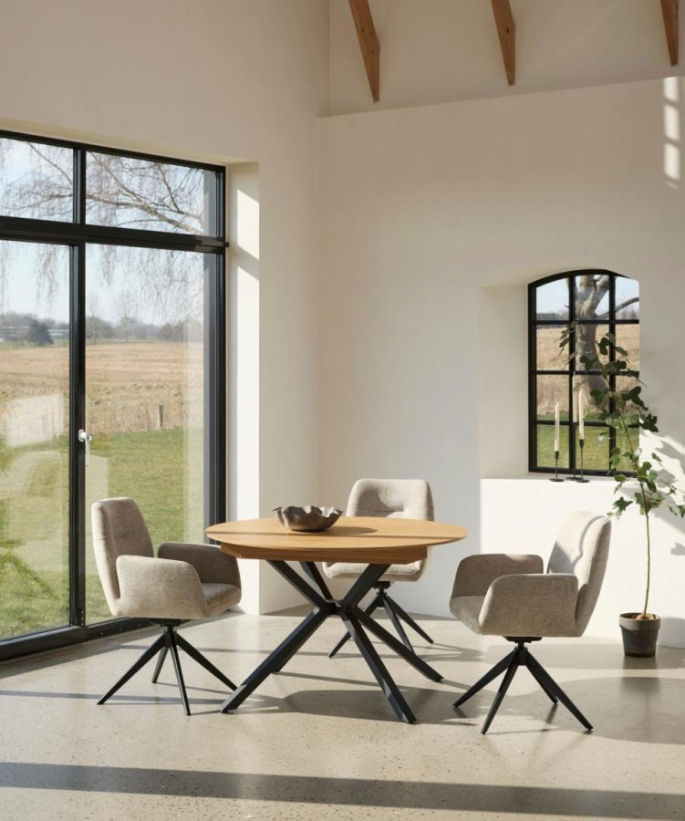 UNIQUE FURNITURE Cesura spisebord, m. 2 till�gsplader - natur eg melamin og sort metal (�120-170)