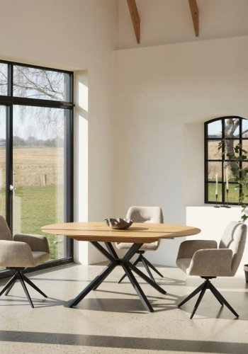 UNIQUE FURNITURE Cesura spisebord, m. 2 till�gsplader - natur eg melamin og sort metal (�120-170)