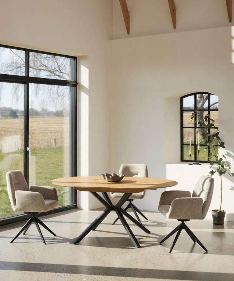 UNIQUE FURNITURE Cesura spisebord, m. 2 till�gsplader - natur eg melamin og sort metal (�120-170)