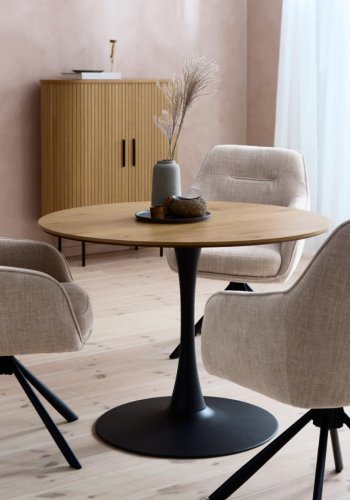 Cesura spisebord, rund - natur eg melamin og sort trompet metal (�100)