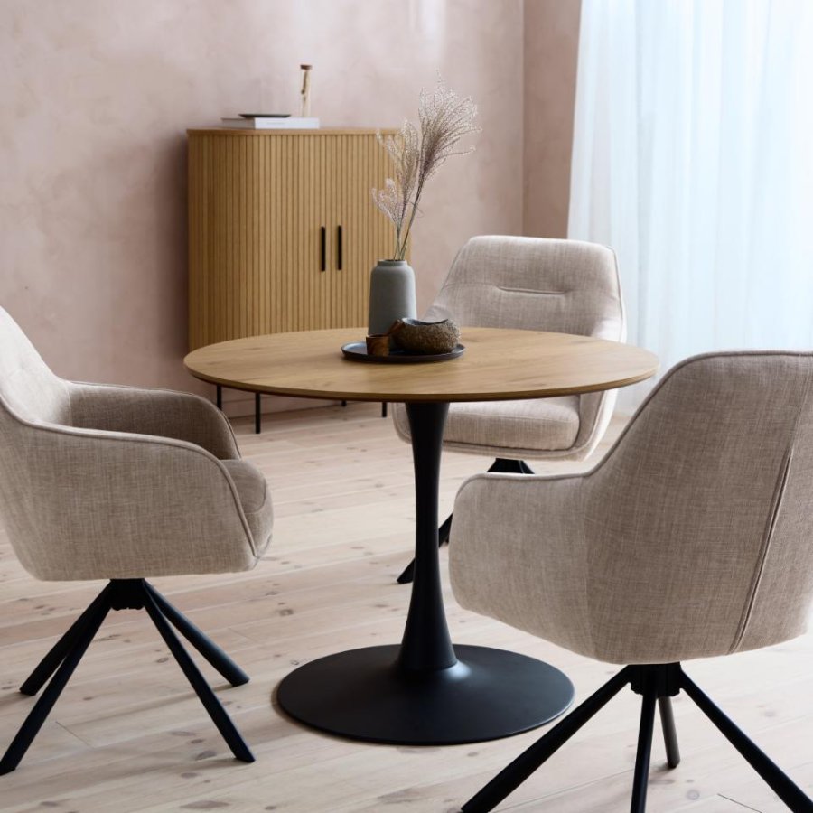 Cesura spisebord, rund - natur eg melamin og sort trompet metal (�100)